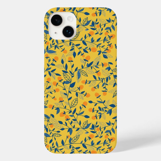 Doodle flowers in blue and yellow Case-Mate iPhone case (Back)