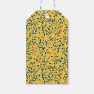 Doodle flowers in blue and yellow gift tags