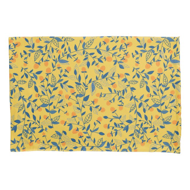 Doodle flowers in blue and yellow pillowcase (Front)
