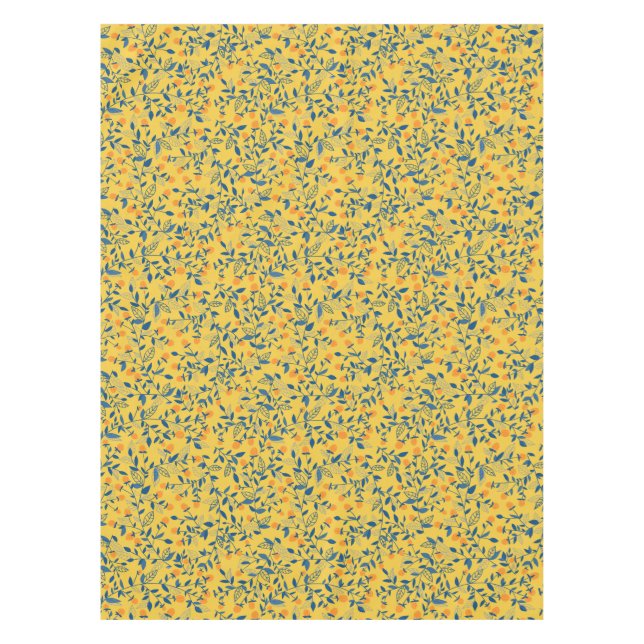 Doodle flowers in blue and yellow tablecloth (Front)