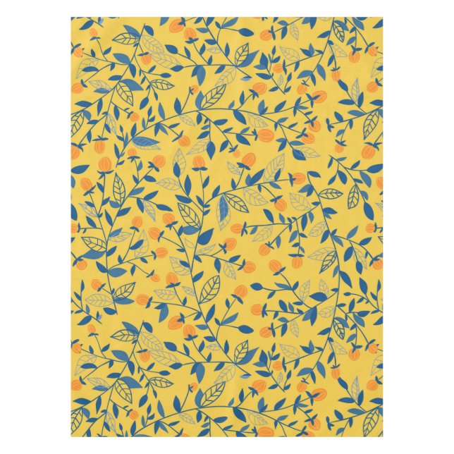Doodle flowers in blue and yellow tablecloth (Front)