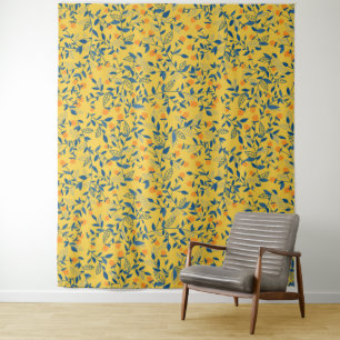 Doodle flowers in blue and yellow tapestry