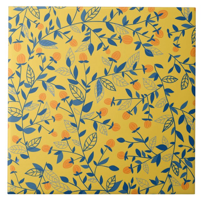 Doodle flowers in blue and yellow tile (Front)