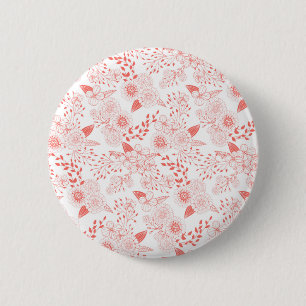 Doodle flowers in living coral 6 cm round badge
