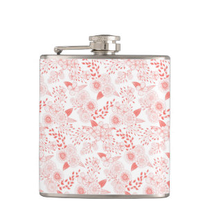 Doodle flowers in living coral hip flask