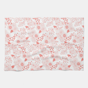 Doodle flowers in living coral tea towel