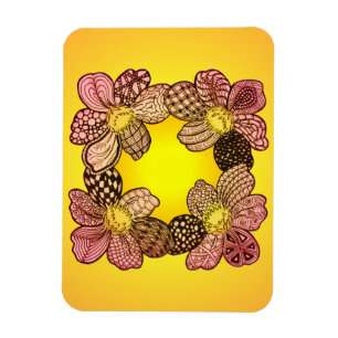 Doodle Flowers in Peach, Orange, and Gold Magnet