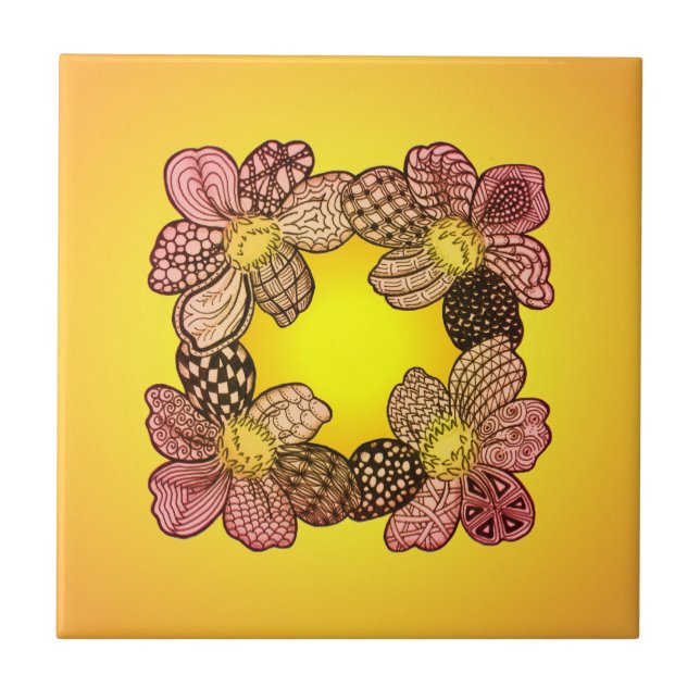 Doodle Flowers in Peach, Orange, and Gold Tile (Front)