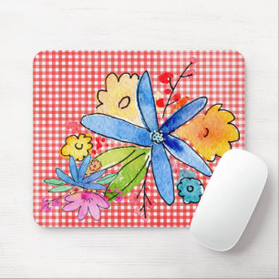 Doodle Flowers On Gingham Mouse Mat