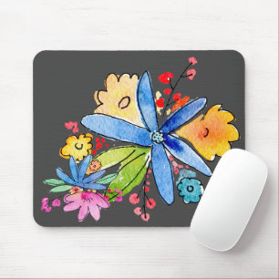 Doodle Flowers On Grey Mouse Pad