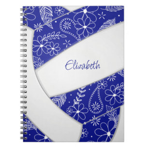 doodle flowers paislies blue white volleyball notebook