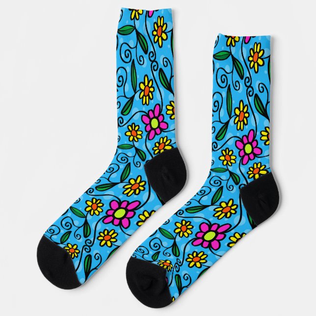doodle flowers socks (Left)