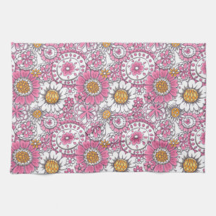 Doodle flowers tea towel