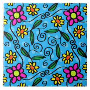 doodle flowers tile