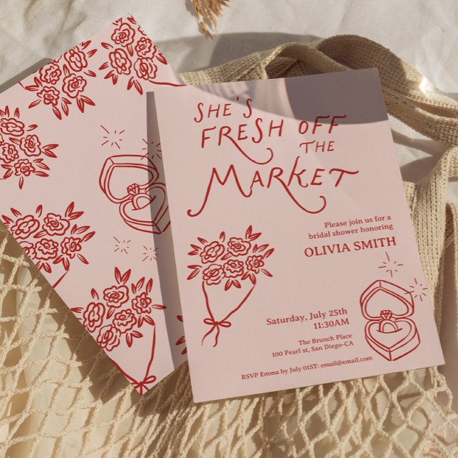 Doodle Fresh off the Market Bridal Shower Invitation (Doodle whimsical Fresh off the Market Bridal Shower)