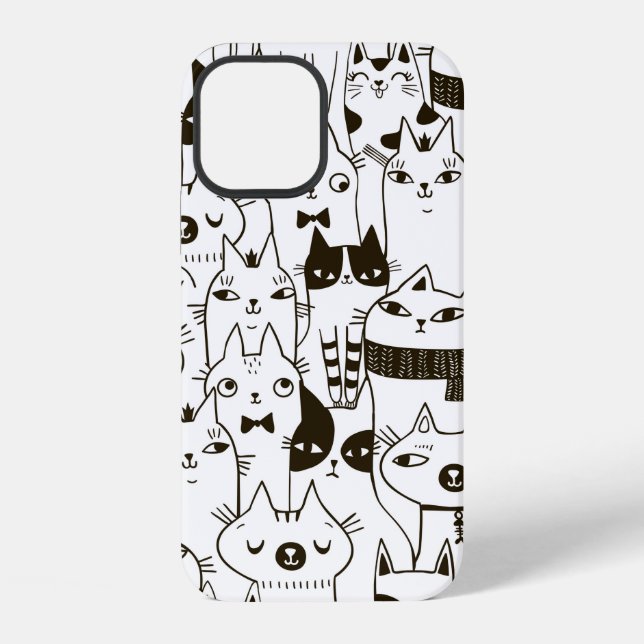 Doodle funny cats seamless pattern.  iPhone case (Back)