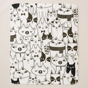 Doodle funny cats seamless pattern. sherpa blanket
