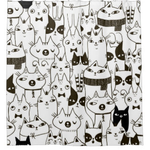 Doodle funny cats seamless pattern. shower curtain