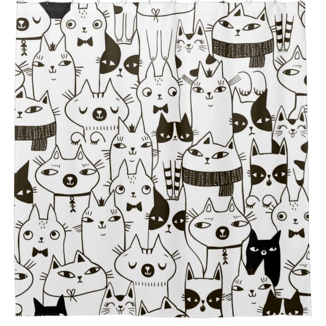 Doodle funny cats seamless pattern.  shower curtain (Front)