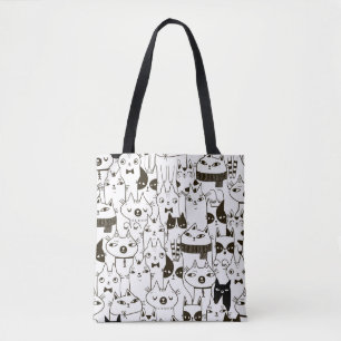 Doodle funny cats seamless pattern.  tote bag