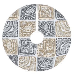 Doodle geometric, vintage abstract pattern. brushed polyester tree skirt