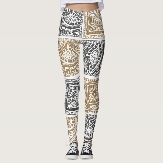 Doodle geometric, vintage abstract pattern. leggings (Front)