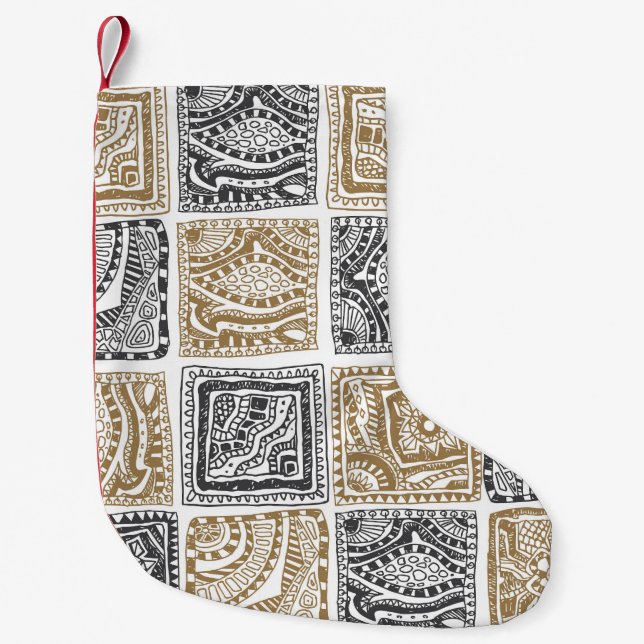 Doodle geometric, vintage abstract pattern. small christmas stocking (Front)