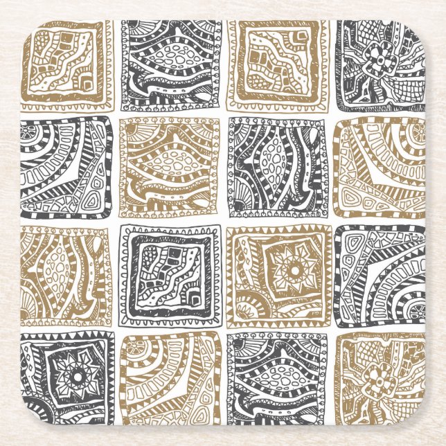 Doodle geometric, vintage abstract pattern. square paper coaster (Front)