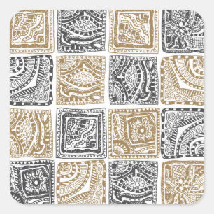 Doodle geometric, vintage abstract pattern. square sticker