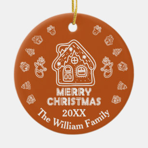 Doodle Gingerbread House Family Name Ceramic Tree Decoration