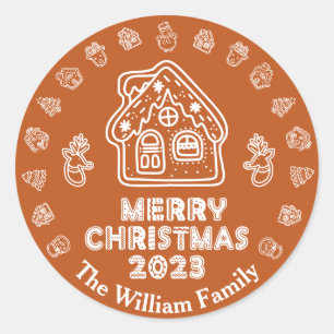 Doodle Gingerbread House Family Name  Classic Round Sticker