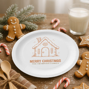 Doodle Gingerbread House Merry Christmas Paper Plate