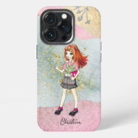 Doodle Girl With Red Hair Gold Name