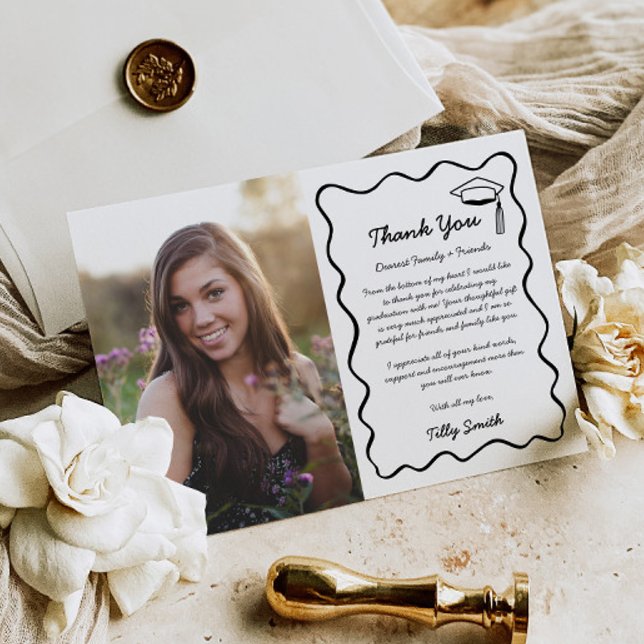 Doodle Graduation Thank You Card 3 Photos Wavy (Creator Uploaded)