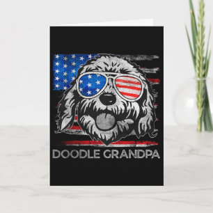 Doodle Grandpa Vintage American Flag Dog Funny Fat Card