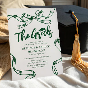 Doodle Green Bow Joint Graduation Party Invitation