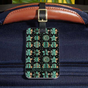 Doodle greenery floral pattern personalised name luggage tag