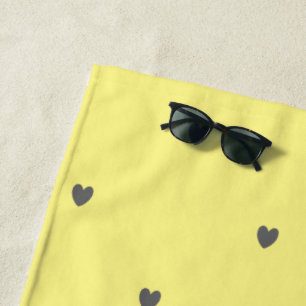 Doodle Grey Heart Pattern Yellow Custom Colour Cut Beach Towel