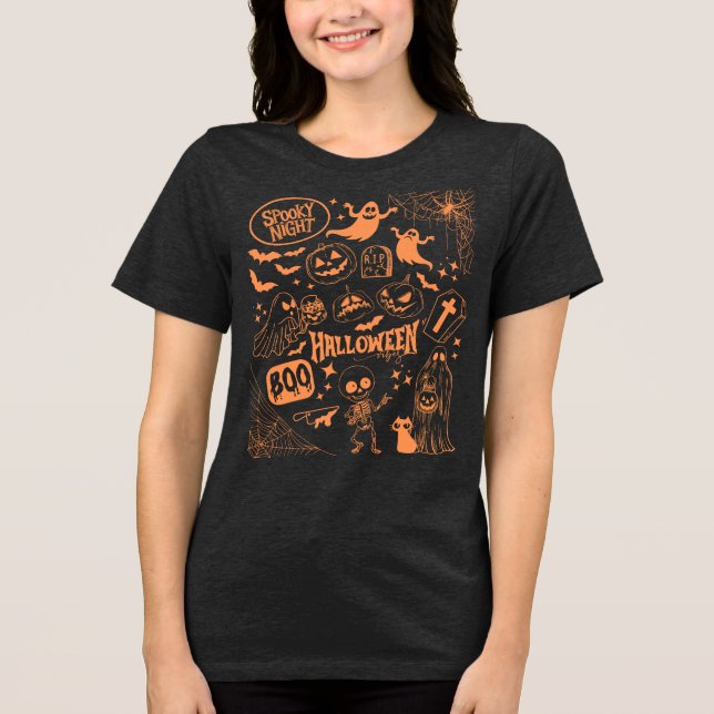 Doodle Halloween Vibes – Spooky Night Tri-Blend Shirt (Front)