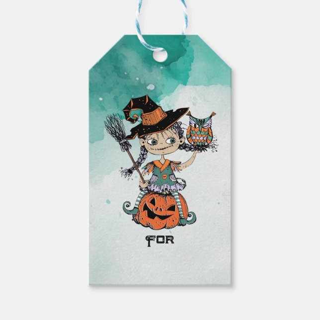 Doodle Halloween Witch & Owl Gift Tags (Front)