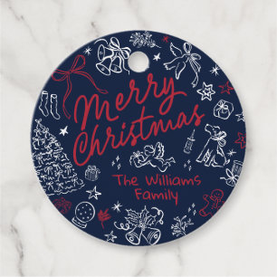 Doodle Hand Draw Merry Christmas  Favour Tags