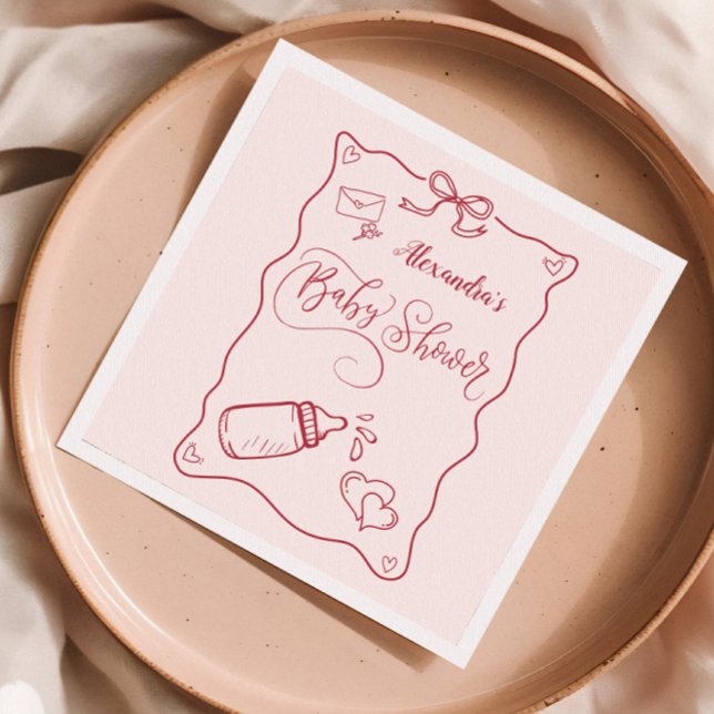 Doodle Hand Drawn Bow Baby Shower Napkin (Creator Uploaded)