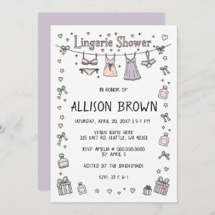 Doodle Hand Drawn Lingerie Shower Bachelorette  Invitation