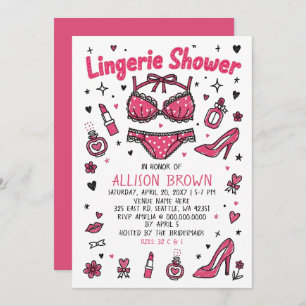 Doodle Hand Drawn Lingerie Shower Bachelorette  Invitation