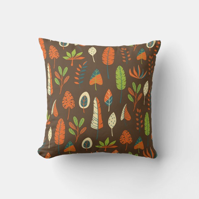 Doodle Hand Drawn Tropical Pattern with Leaves on  Cushion (Front)