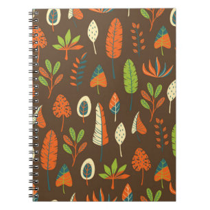 Doodle Hand Drawn Tropical Pattern with Leaves on Notebook