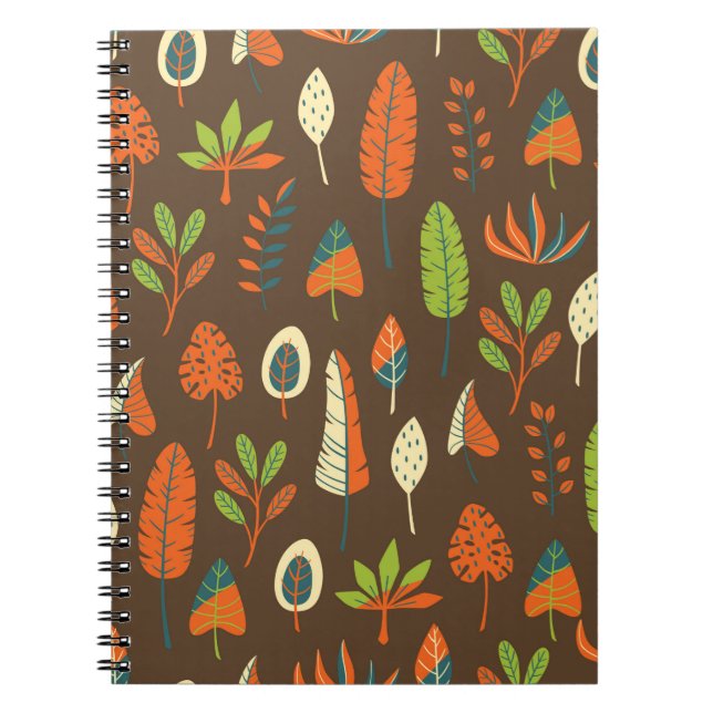 Doodle Hand Drawn Tropical Pattern with Leaves on  Notebook (Front)