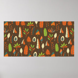 Doodle Hand Drawn Tropical Pattern with Leaves on  Poster