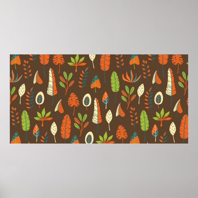 Doodle Hand Drawn Tropical Pattern with Leaves on  Poster (Front)