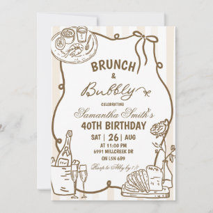 Doodle Handwritten Brunch And Bubbly Birthday Invitation